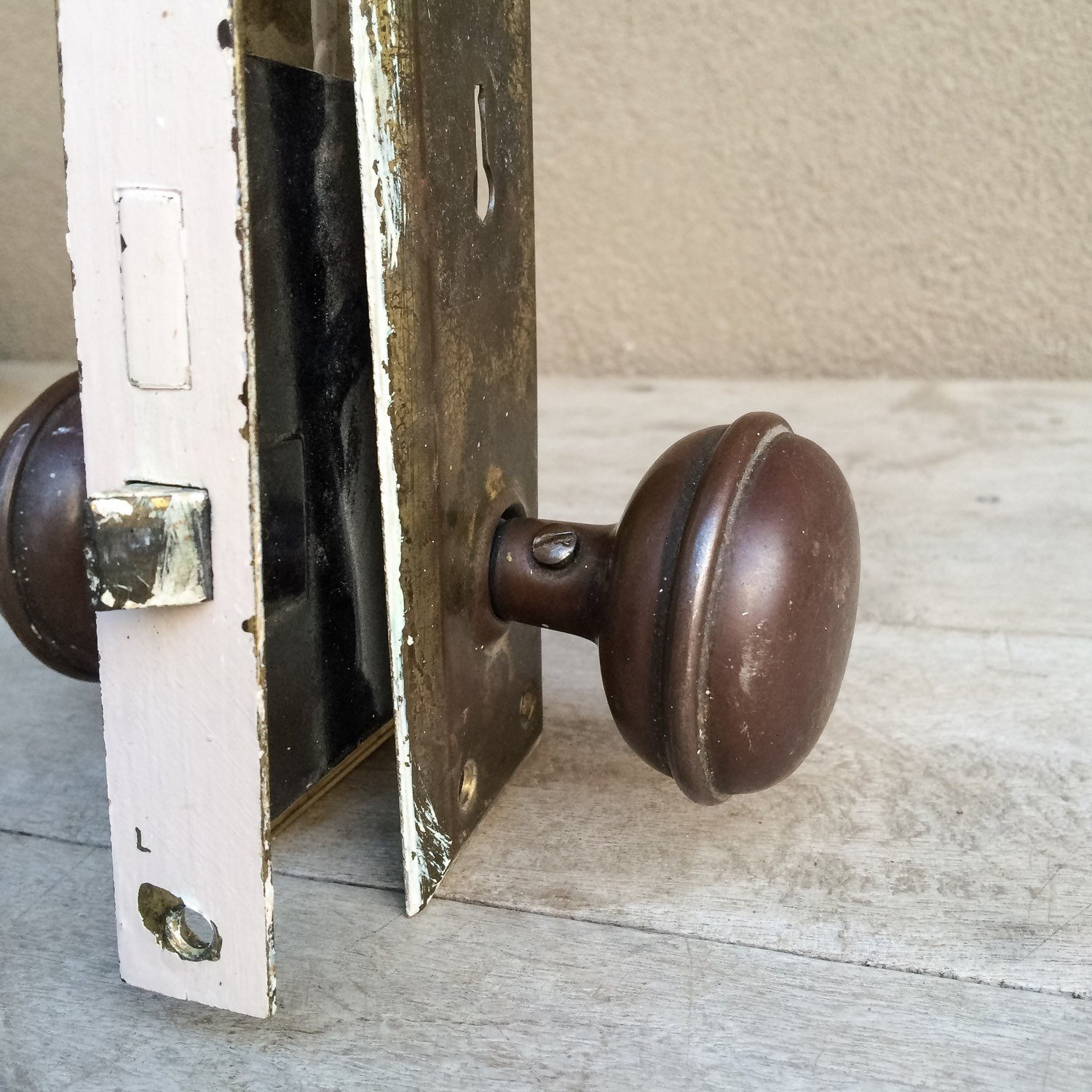 1930s Brass Door Knob Set With Plates And Lock Industrial Hardware for dimensions 1500 X 1500