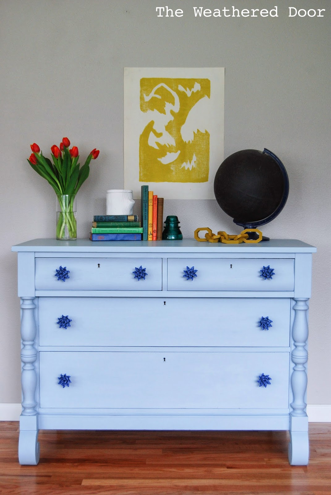 A Light Blue Empire Dresser With Anthropologie Knobs The Weathered intended for sizing 1071 X 1600