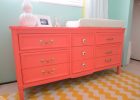 Bright Coral Painted Wooden Dresser For Nursery Having Drawers And in sizing 1092 X 819