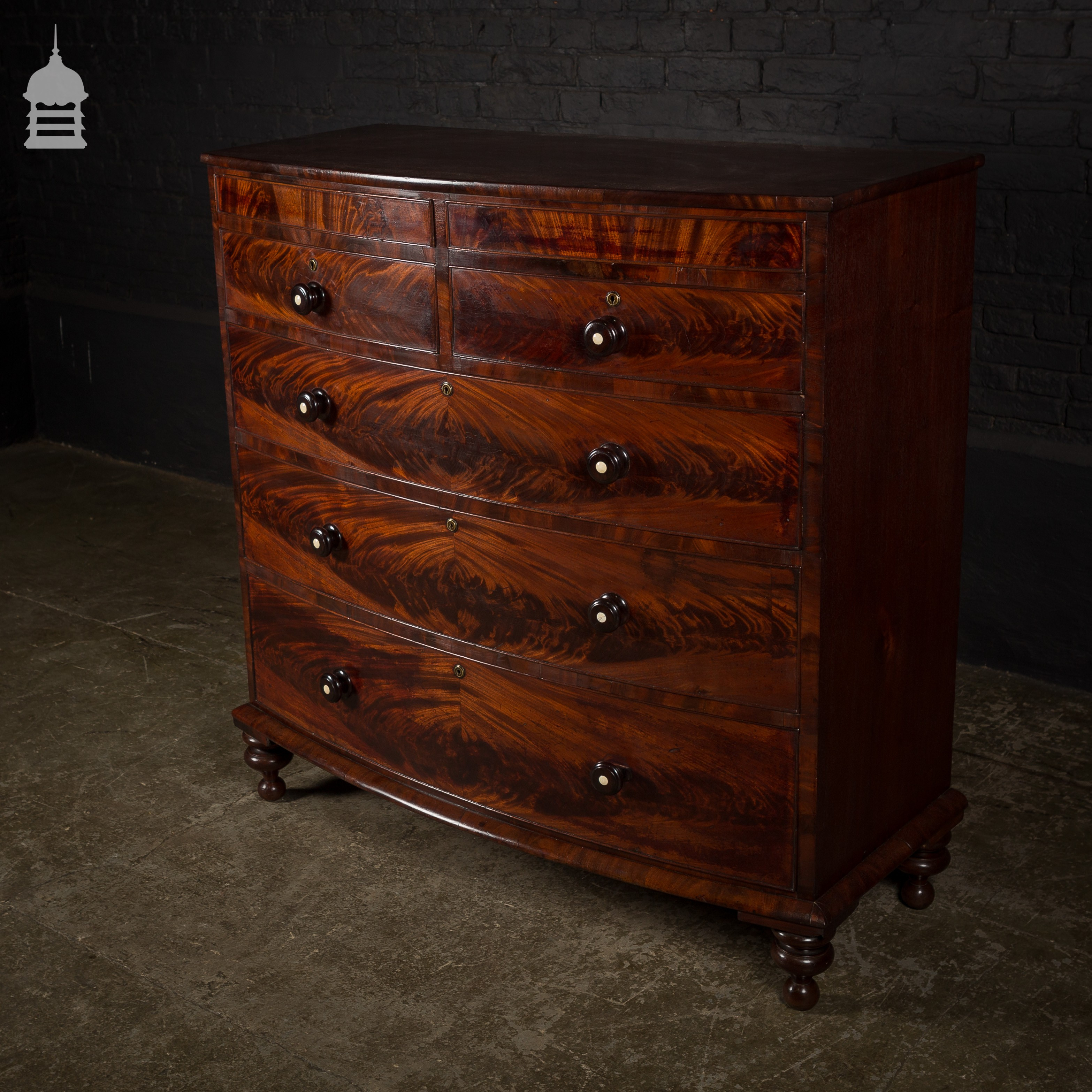 Early Georgian Flame Mahogany Bow Fronted Chest Of Drawers With intended for dimensions 3133 X 3133