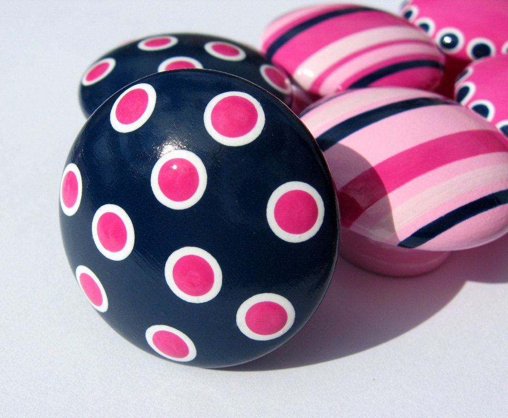 Hand Painted Drawer Knobs Navy Blue Light Pink Hot Pink And White intended for measurements 1000 X 824