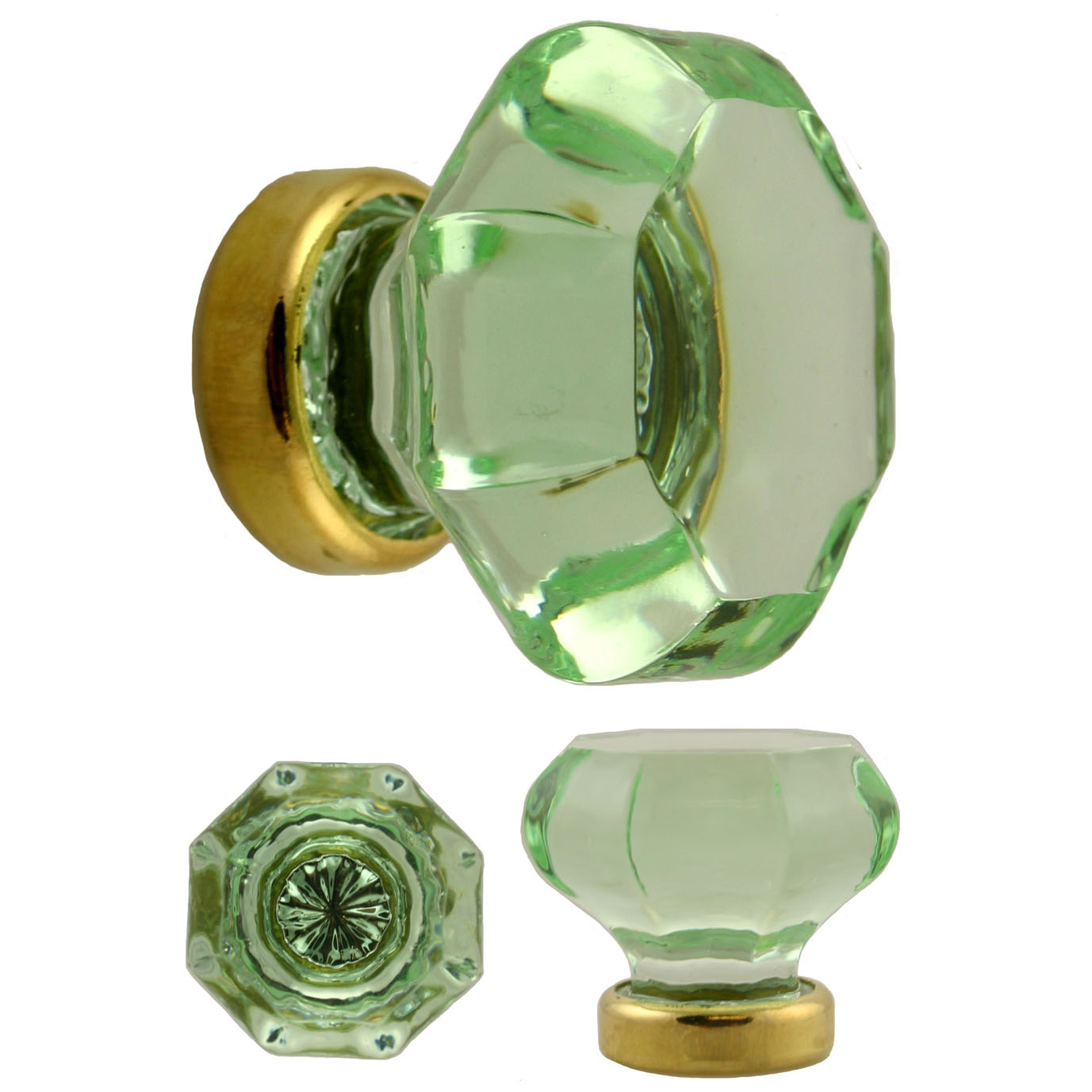 Octagonal Pale Green Glass Knob With Brass Base within dimensions 1377 X 1377