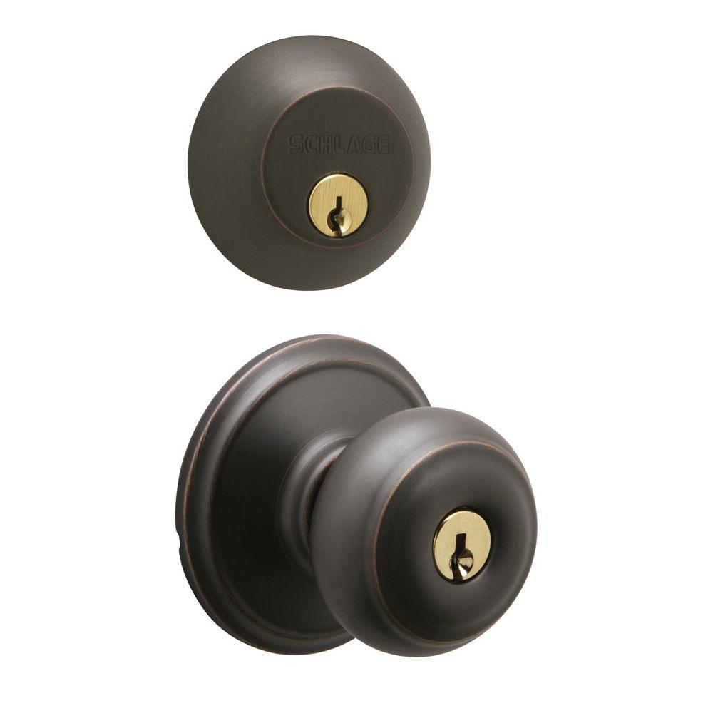 Schlage Aged Bronze Single Cylinder Deadbolt With Georgian Entry throughout sizing 1000 X 1000