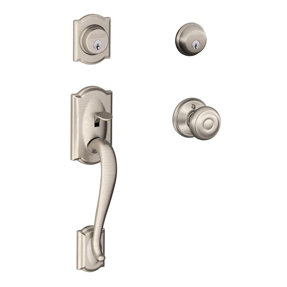 Schlage Camelot Satin Nickel Double Cylinder Deadbolt With Georgian intended for size 1000 X 1000