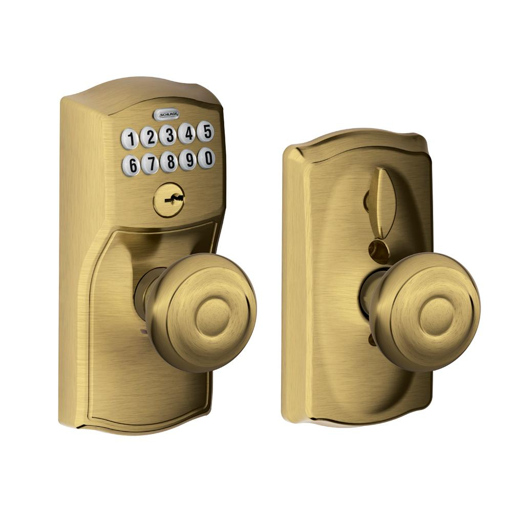 Schlage Georgian Antique Brass Keypad Electronic Door Knob With throughout sizing 1000 X 1000