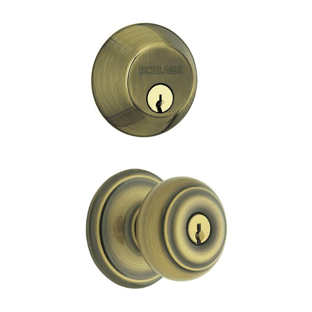 Schlage Georgian Antique Brass Single Cylinder Deadbolt With Entry with regard to measurements 1000 X 1000