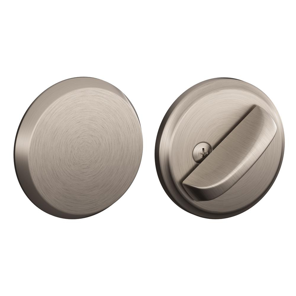 Schlage Satin Nickel Thumbturn Deadbolt With Exterior Plate B81 619 in sizing 1000 X 1000
