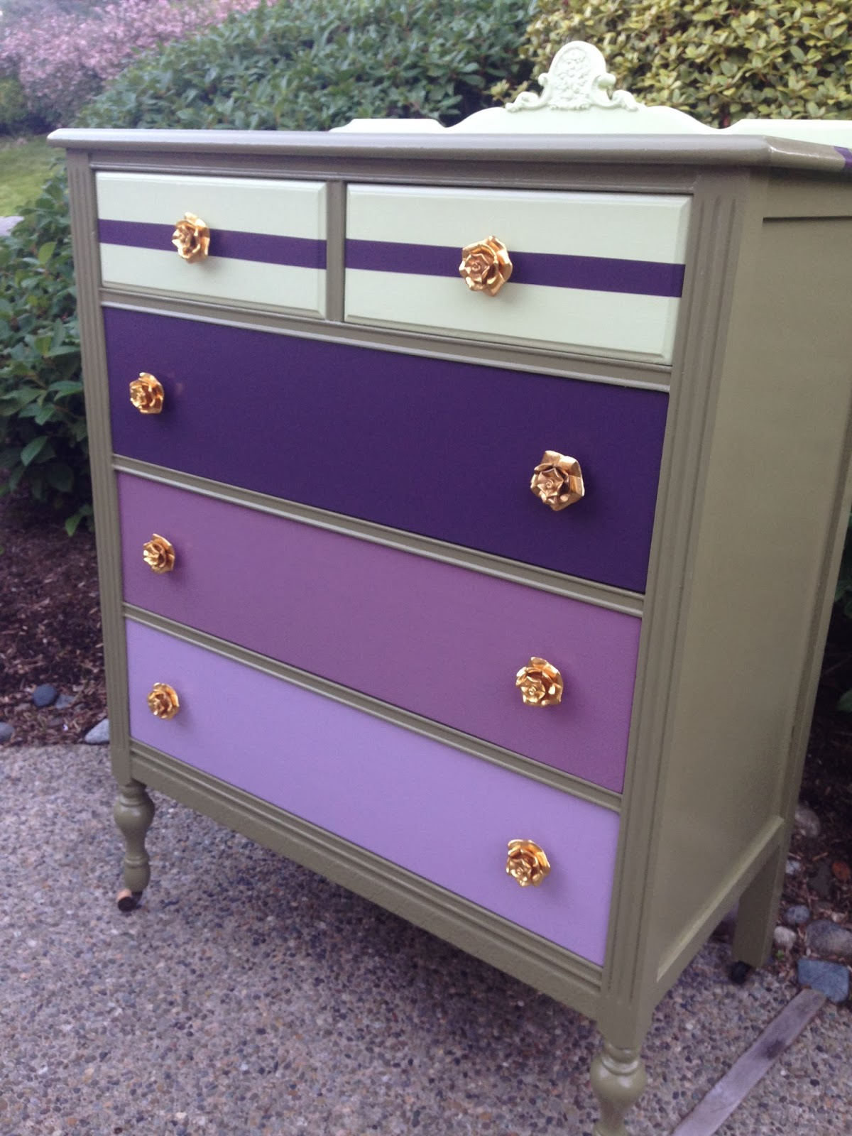 Sophisticated Junk Pile Military Green Dresser With Purple Ombre throughout measurements 1200 X 1600