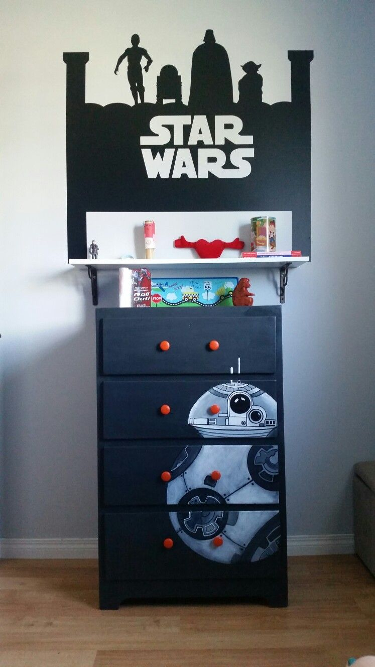 Upcycled Boys Dresser With Hand Drawn And Painted Star Wars Bb8 pertaining to proportions 747 X 1328