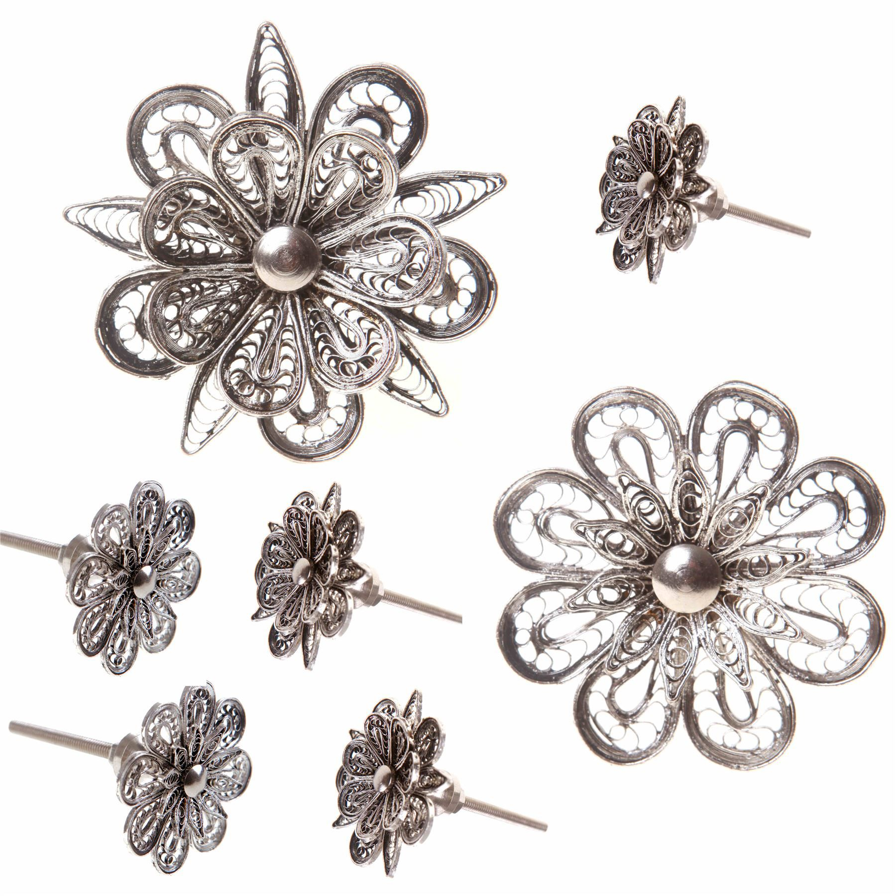 Vintage Door Knobs Ornate Silver Flower Shaped Metal Drawer Pulls pertaining to size 1800 X 1800