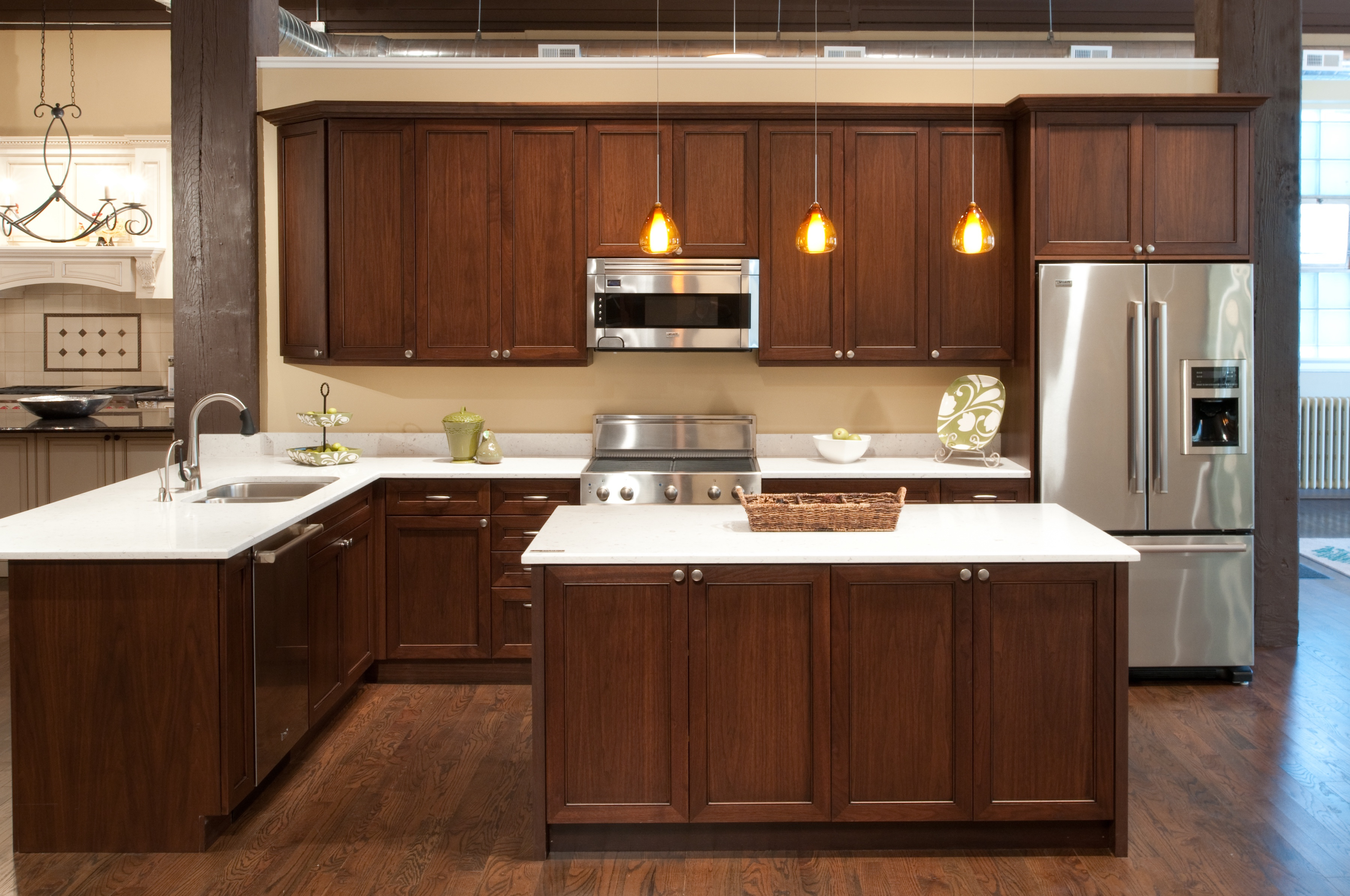 Walnut Kitchen Cabinets Modern Black Marble Countertop Stainless pertaining to sizing 3600 X 2391