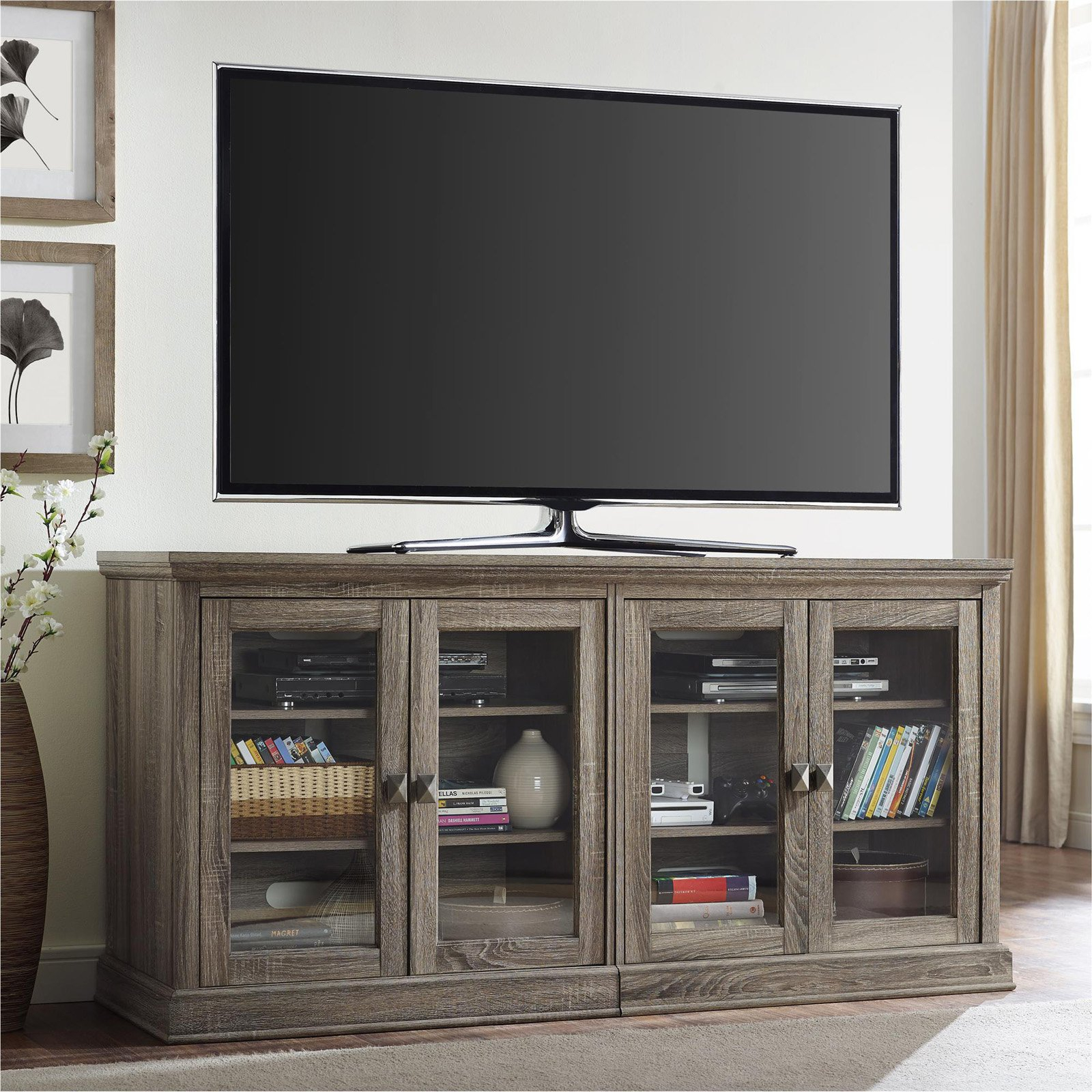Ameriwood Home Bennett Tv Stand With Glass Doors For Tvs Up To 70 intended for proportions 1600 X 1600