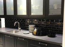 Black Kitchen Cabinets With Subway Tiles And White Frosted Glass pertaining to proportions 1000 X 1333