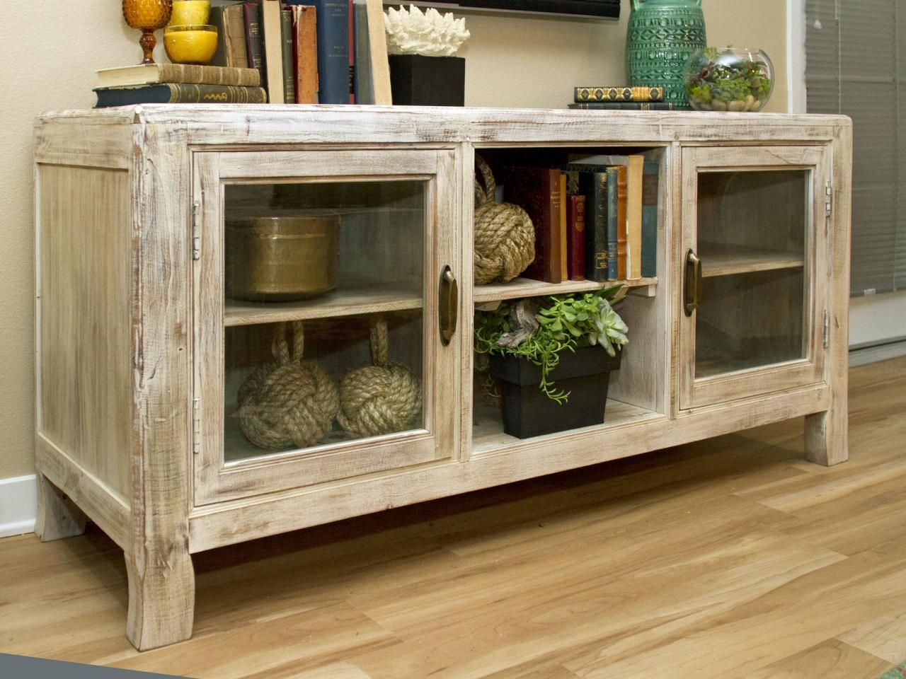 Check Out A Neutral Wood Cottage Style Credenza With Glass Doors within measurements 1280 X 960