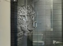 Custom Etched Glass Shower Door With Panther 3d Laser Design within proportions 2092 X 2976