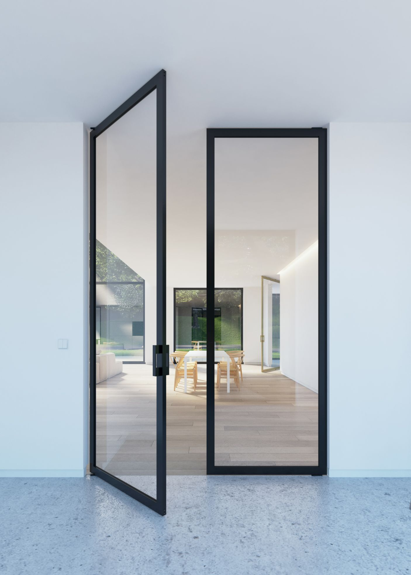 Double Glass Pivoting Door With Steel Look Frames Portapivot throughout proportions 1406 X 1968
