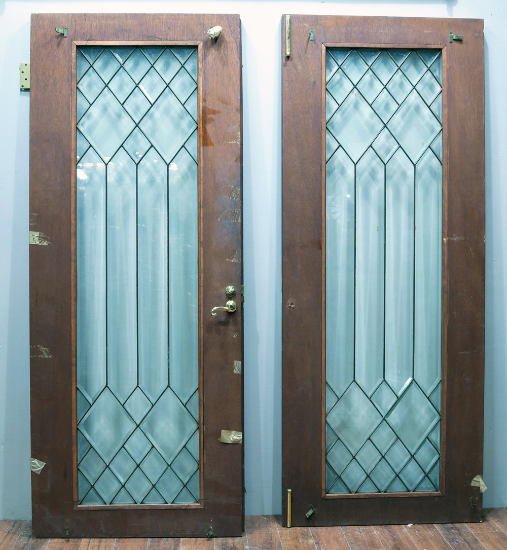 Full Pane Leaded Glass Door Pair Antiques Architectural Salvage inside proportions 1000 X 1085