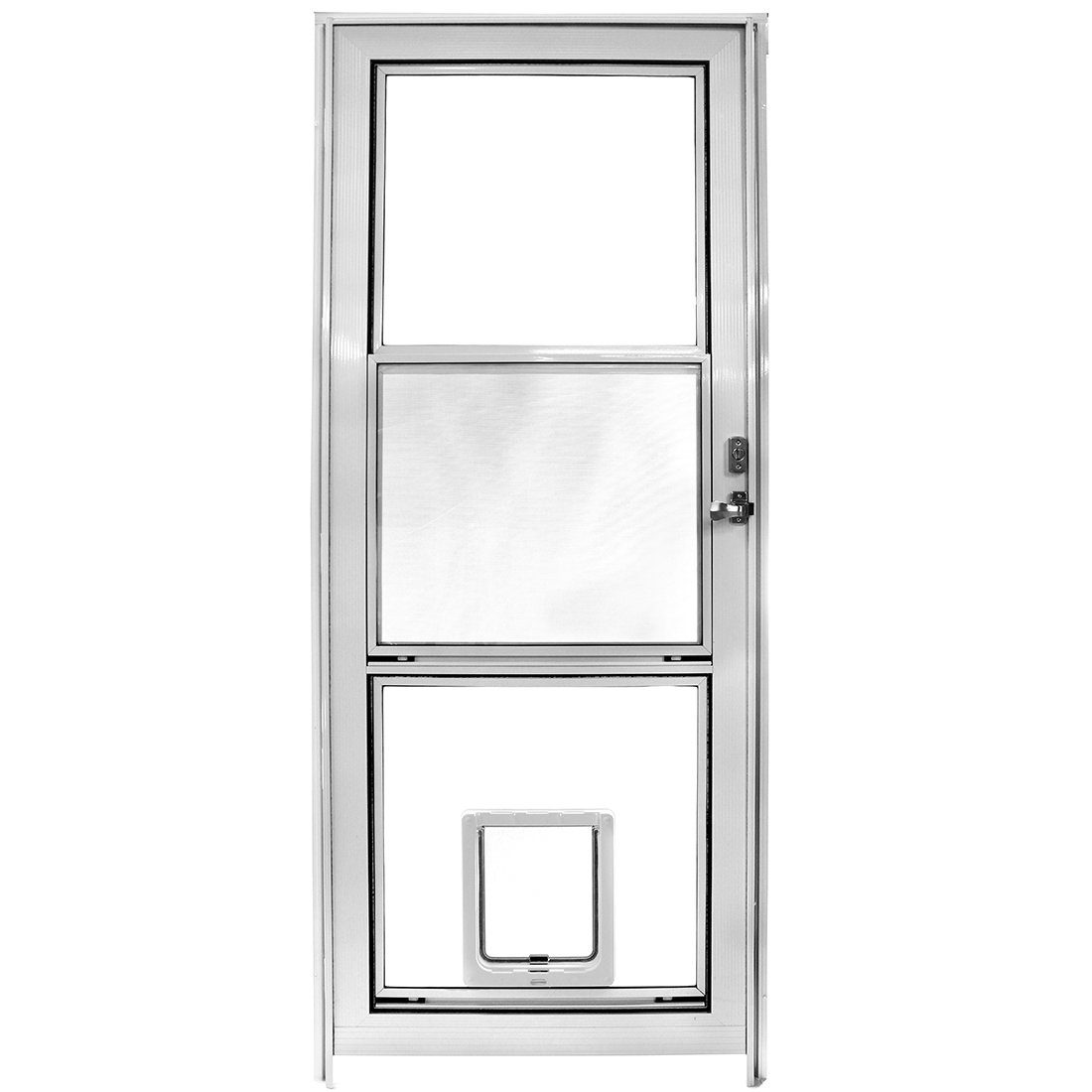 Glass Vent Storm Door With Dogmate Pet Door Installed intended for size 1100 X 1100