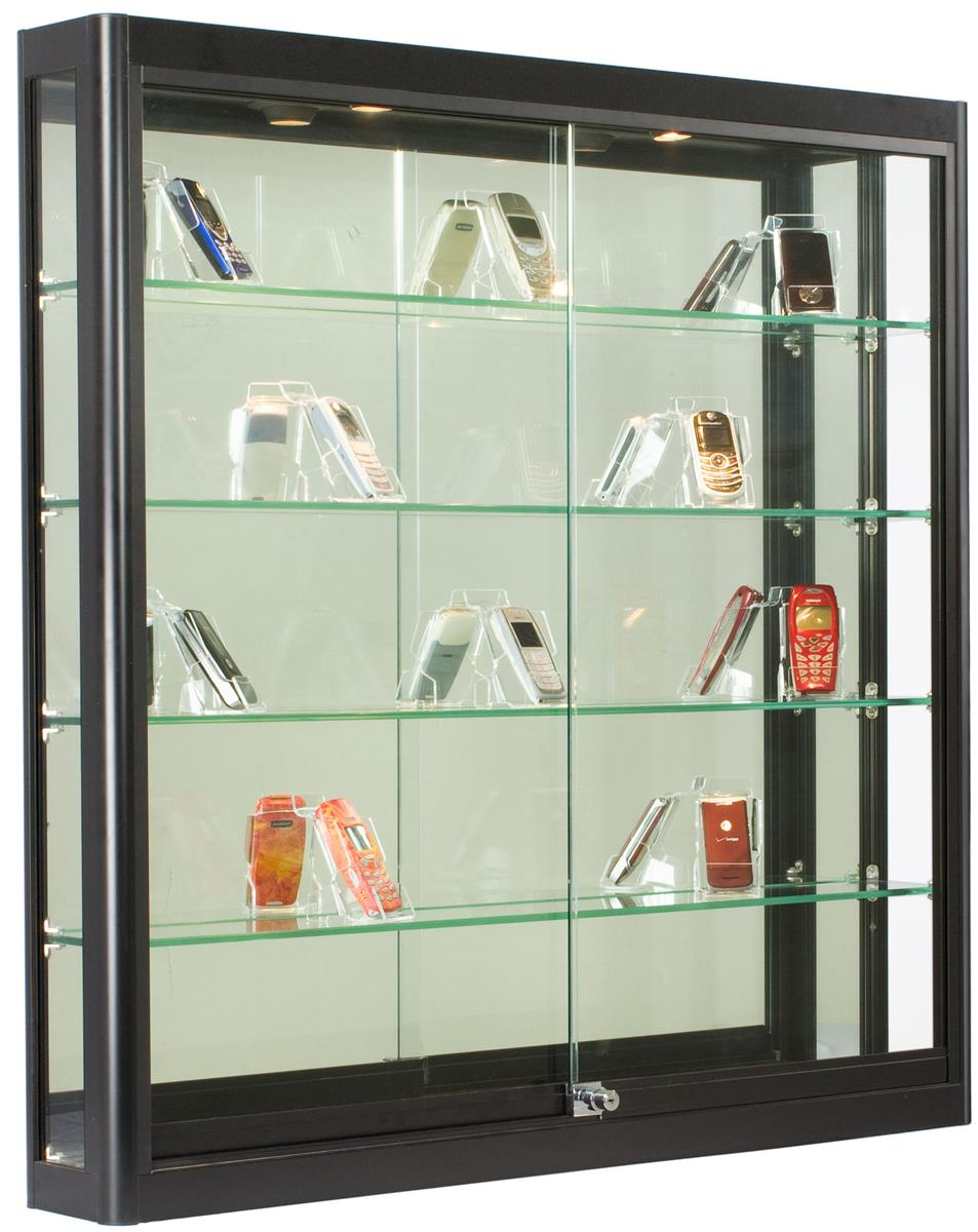 Illuminated Wall Display Cabinet Black Aluminum Framing regarding size 953 X 1200