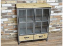 Industrial Metal Solid Wood Storage Cabinet Glass Doors Sideboard for sizing 1152 X 768