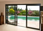 Large Double Sliding Patio Door With Black Frame Facing Garden Pool throughout dimensions 2340 X 1840