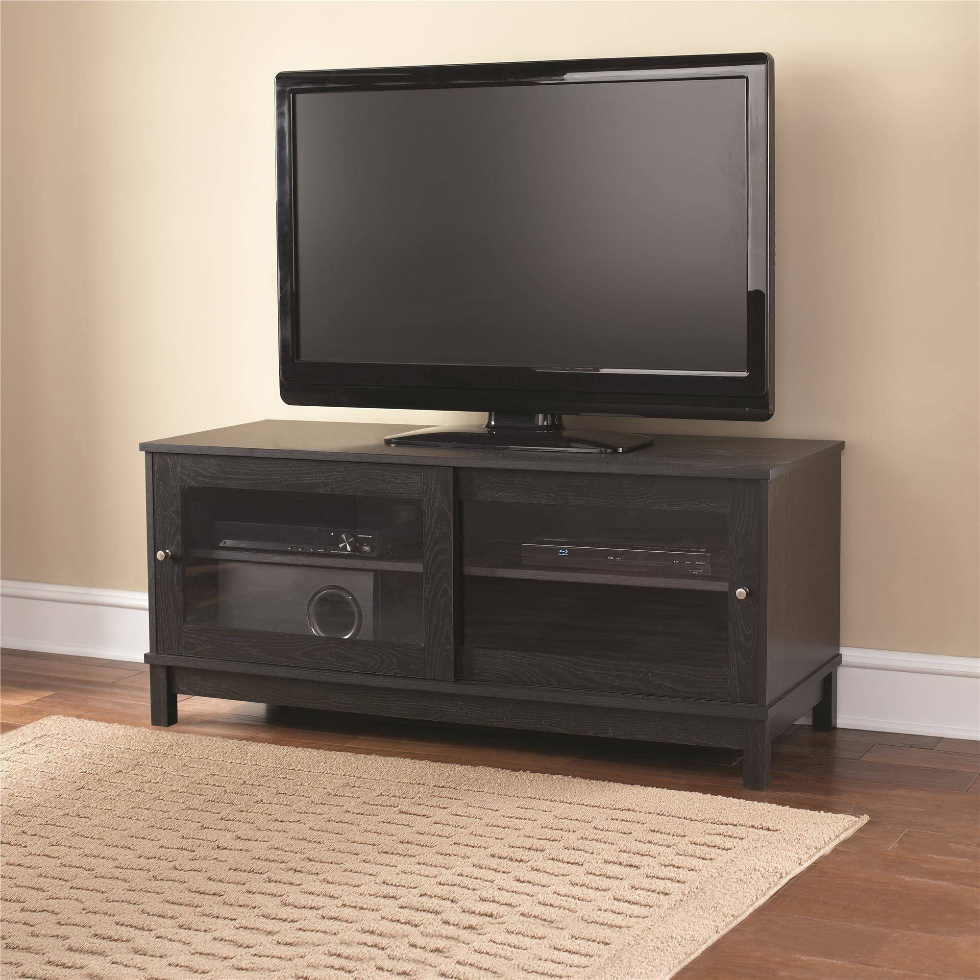 Mainstays 55 Tv Stand With Sliding Glass Doors Multiple Colors with regard to sizing 2000 X 2000