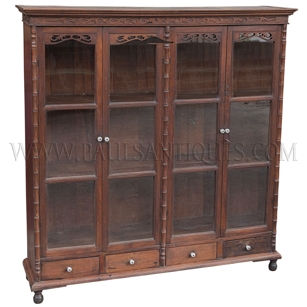 Rare Antique Thai Teak Display Cabinet With Drawers And Glass Doors inside proportions 1024 X 1024