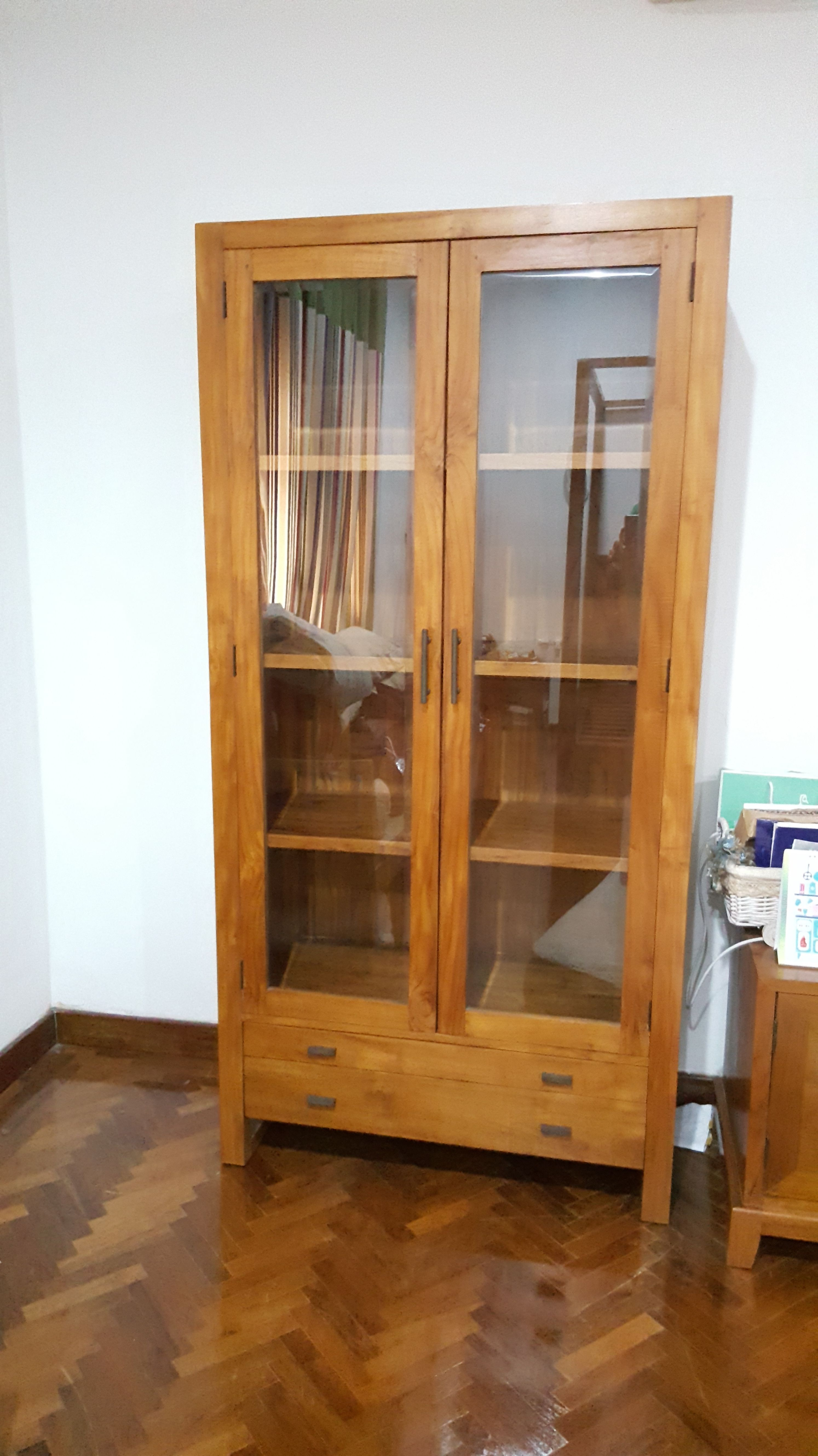 This Two Unit Teak Wood Display Cabinet With Glass Doors In The with regard to measurements 2988 X 5312