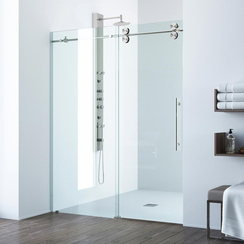 Vigo Elan 64 In X 74 In Frameless Sliding Shower Door In Stainless for proportions 1000 X 1000