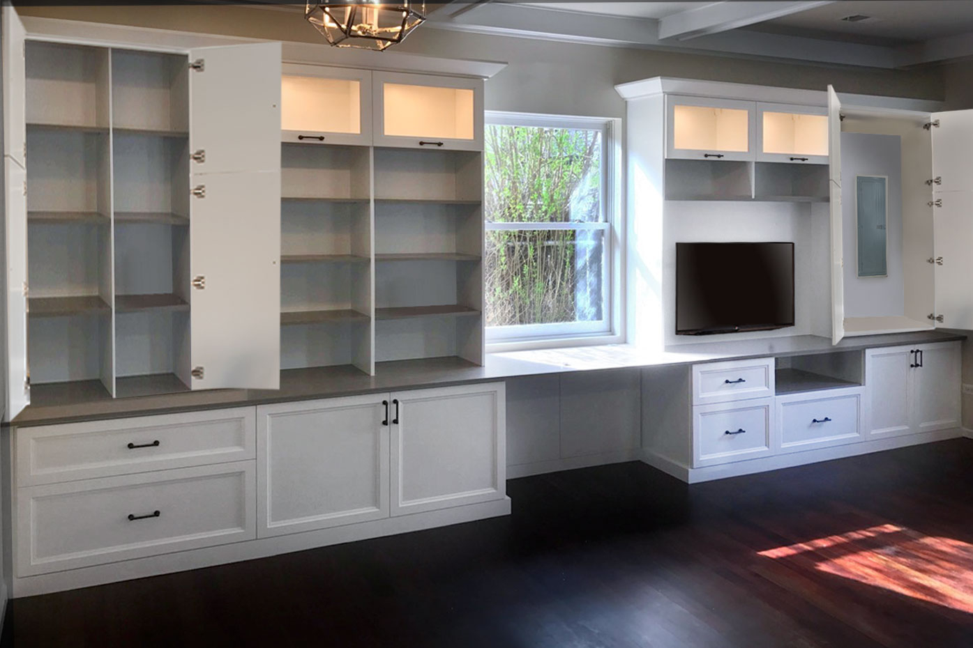 Wall Unit With Glass Doors And Led Lights with sizing 1395 X 930