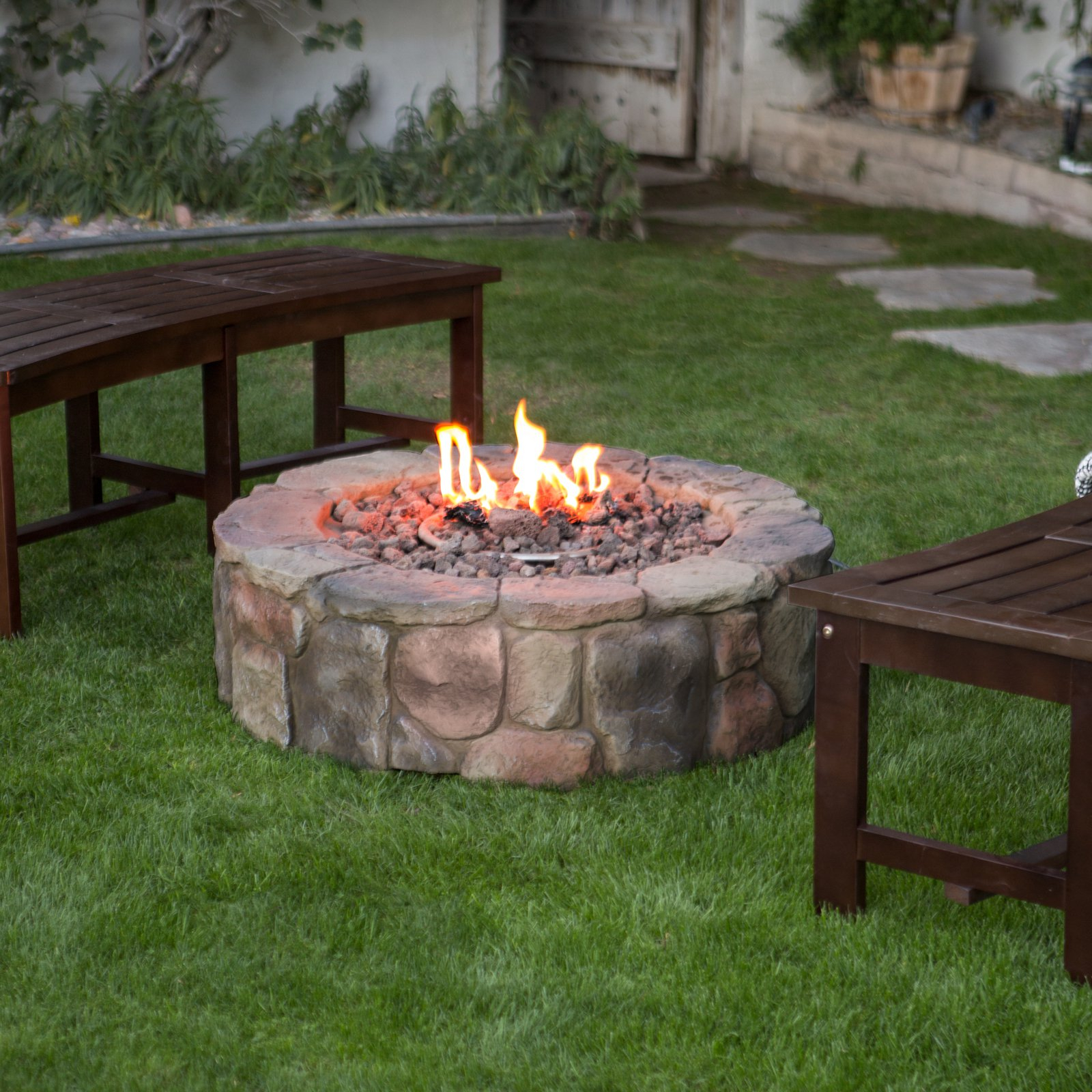 36 In Outdoor Round Camp Fire Pit Propane Gas Patio Rustic Faux in measurements 1600 X 1600