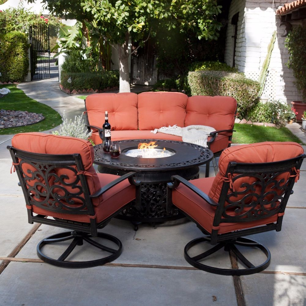 4 Piece Outdoor Patio Deck Furniture Set Round Table Gas Fire Pit 48 intended for measurements 1000 X 1000