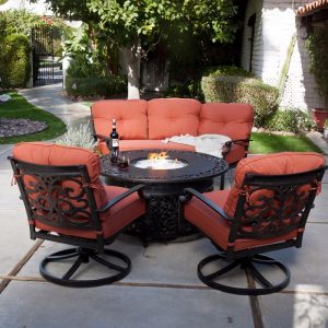 4 Piece Outdoor Patio Deck Furniture Set Round Table Gas Fire Pit 48 with regard to measurements 1000 X 1000