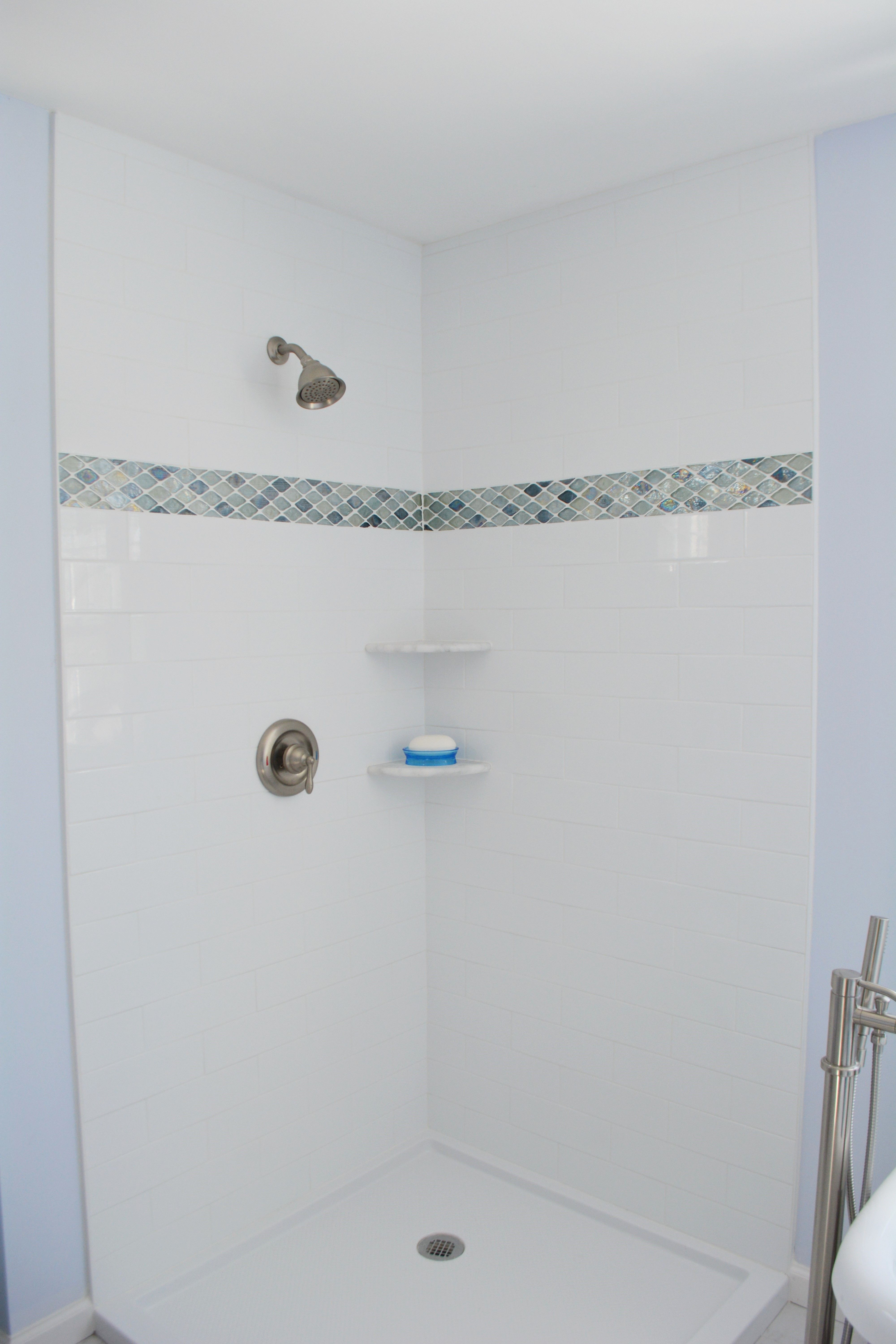 4x12 White Subway Tile Shower Walls With A Glass Mosaic Accent And pertaining to measurements 4000 X 6000
