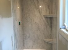 A Subtle Grey Marble Ite Shower Paired With A Bright White Cultured with regard to measurements 2448 X 3264