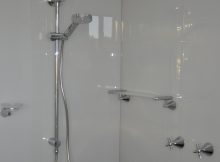 Acrylic Shower Splashback Walls Painted In A Soft Grey Colour intended for proportions 2848 X 4288