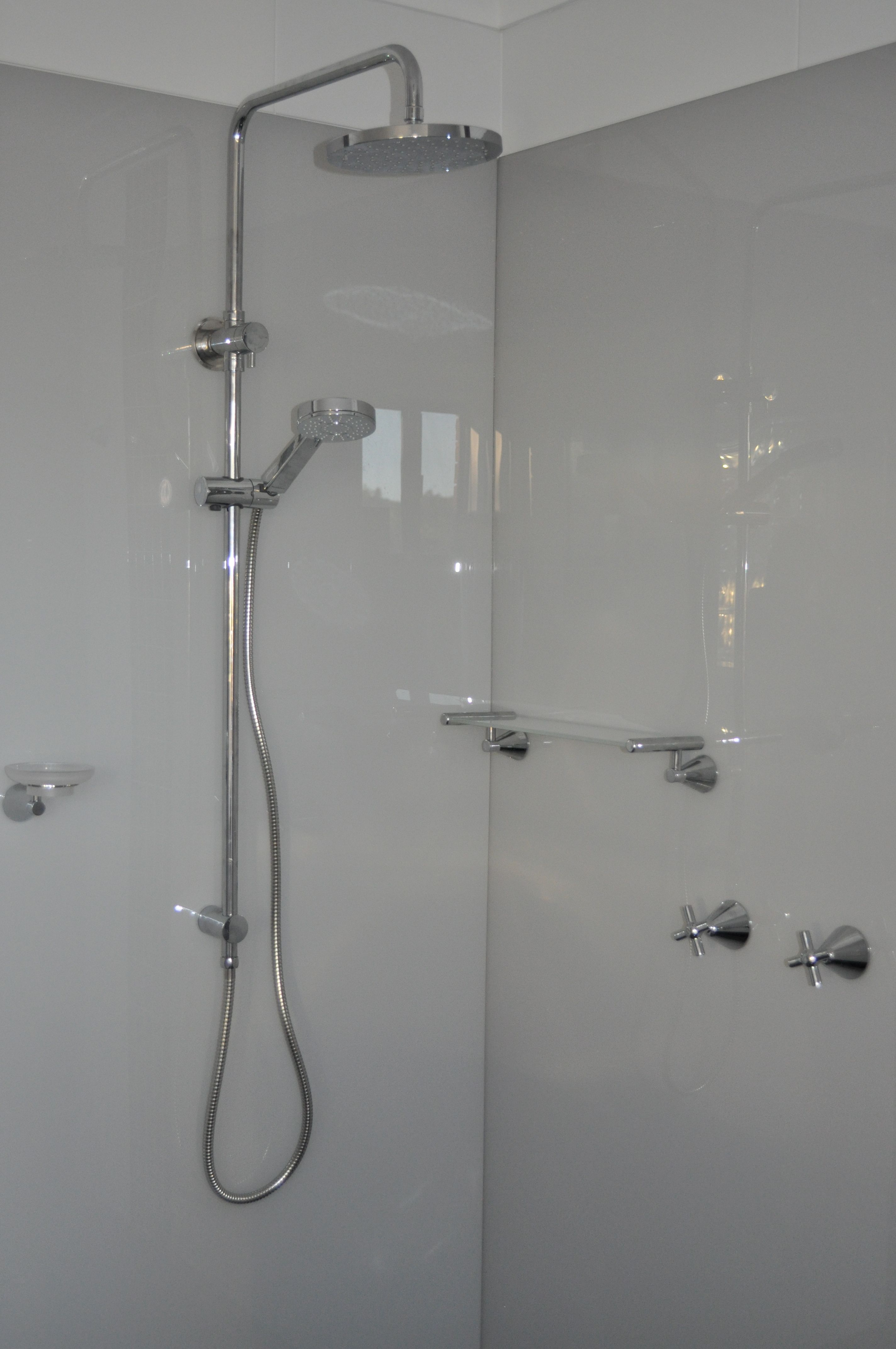 Acrylic Shower Splashback Walls Painted In A Soft Grey Colour with measurements 2848 X 4288