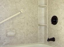 Acrylic Shower Walls With Breccia Pattern And Shower Caddy Shower for size 2136 X 2848