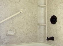 Acrylic Shower Walls With Breccia Pattern And Shower Caddy Shower regarding size 2136 X 2848