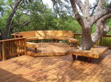 Amazing Backyard Wooden Deck Around A Giant Tree And Square Bench for proportions 1082 X 811