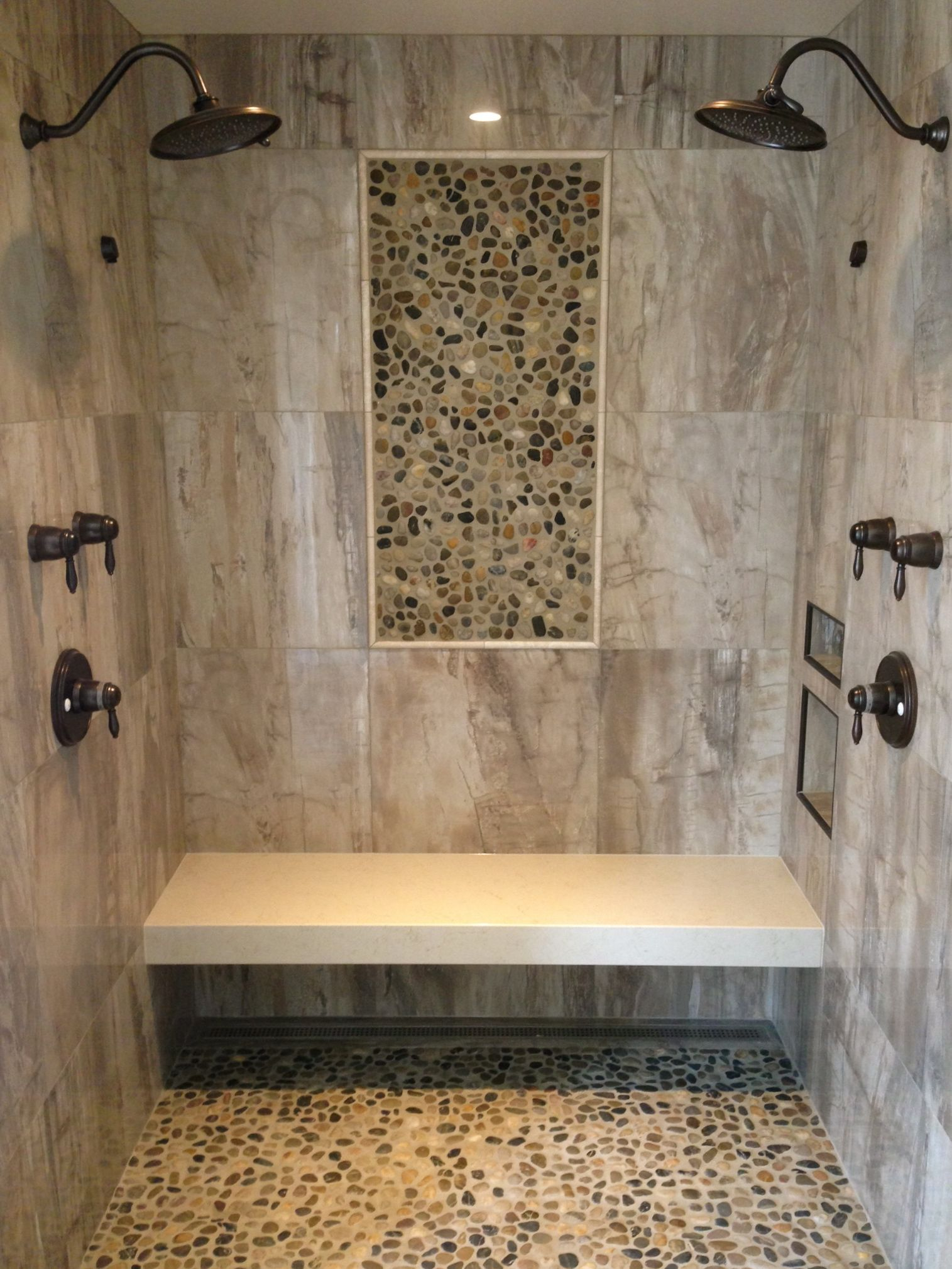 Barrier Free Shower Wall Tile 24 X 24 Porcelain Tile Pebble Mosaic within measurements 1515 X 2019