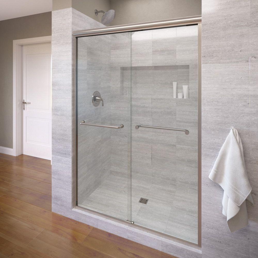 Basco Infinity 58 12 In X 70 In Semi Frameless Sliding Shower Door In Brushed Nickel With Aquaglidexp Clear Glass within proportions 1000 X 1000