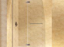 Bathroom Frameless Hinged Dreamline Shower Door With Marble Walls in size 1024 X 1021