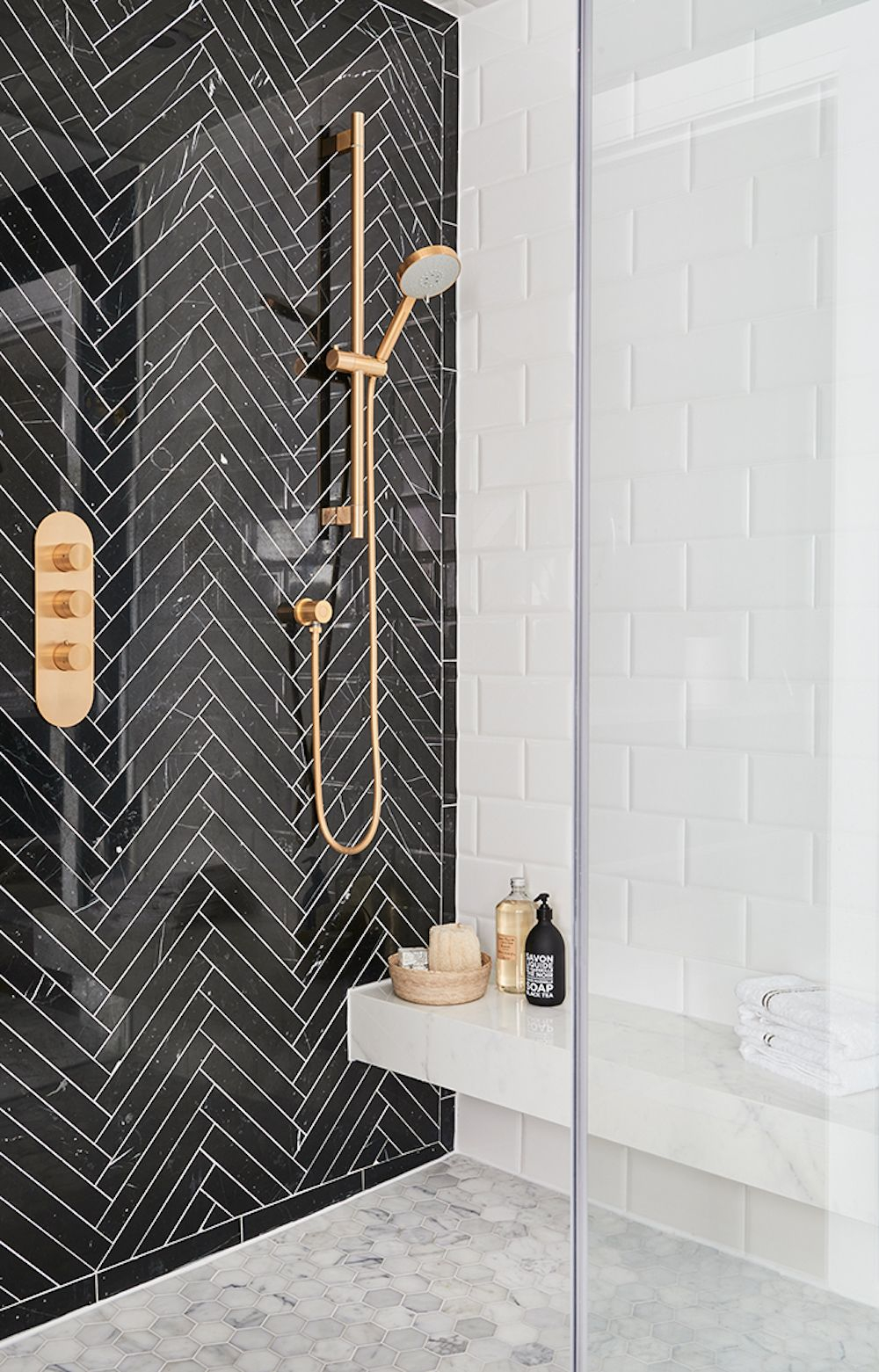 Black Herringbone Tile Feature Wall In Shower Feature Walls That pertaining to sizing 1000 X 1561
