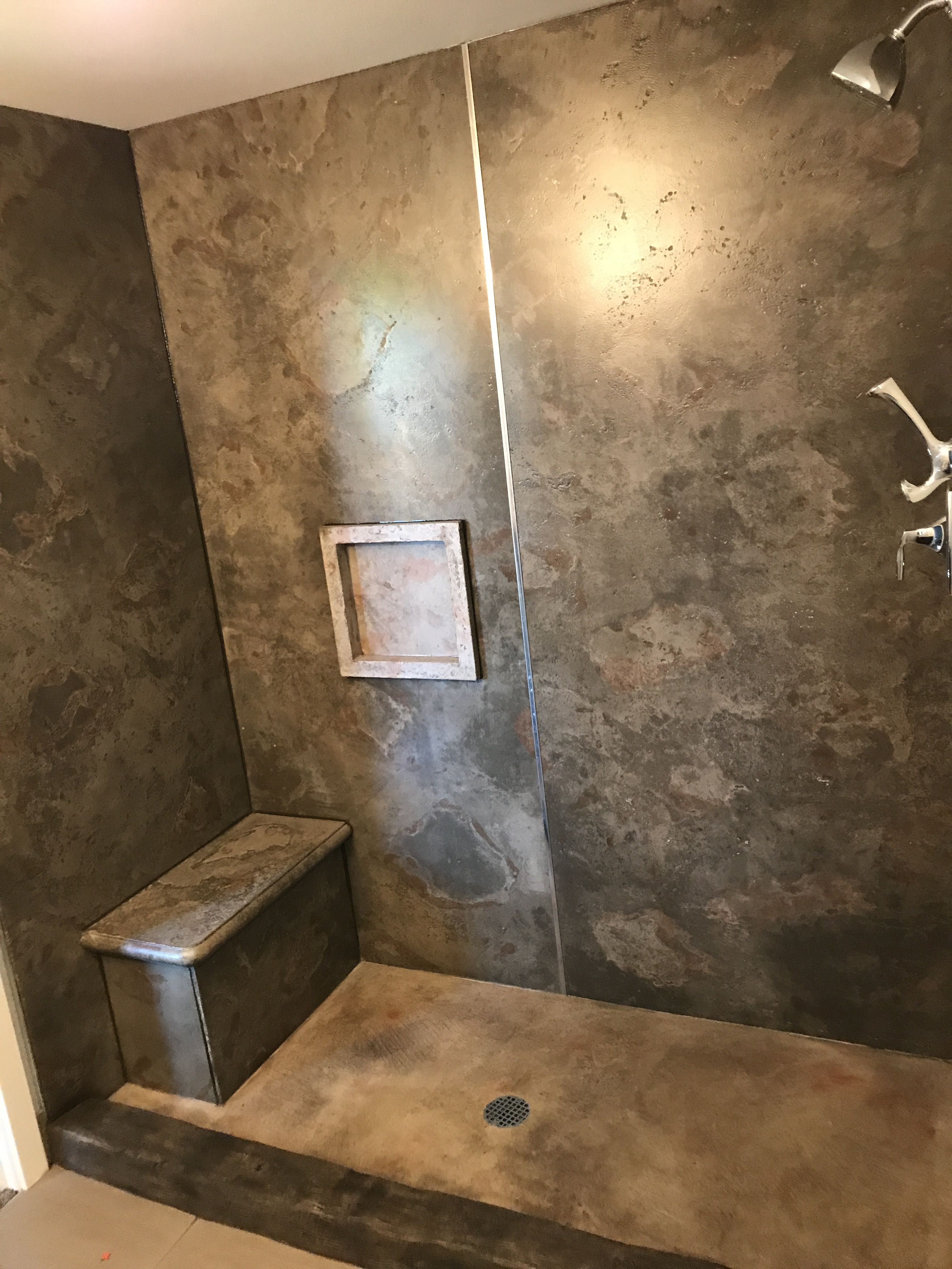 Concrete Shower With 12 Panels And Stampedcarved Pan And Curb intended for size 3024 X 4032
