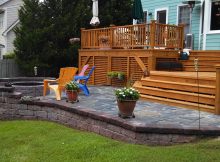 Custom Built Wood Deck And Stone Patio Backyard Inspiration with size 3264 X 1836