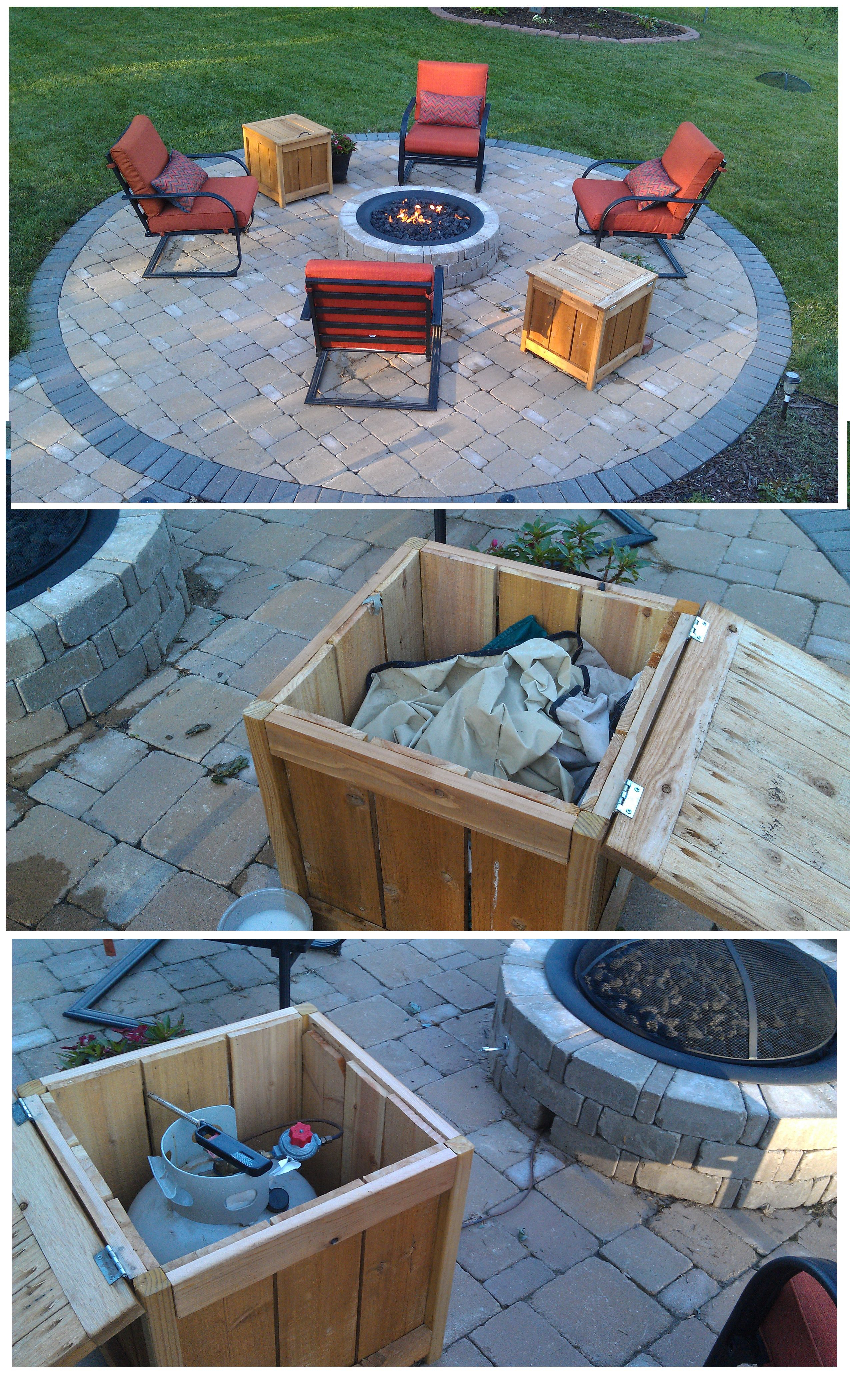Diy Firepit Storage Tables One Holds The Propane Gas Tank For The for dimensions 2550 X 4200
