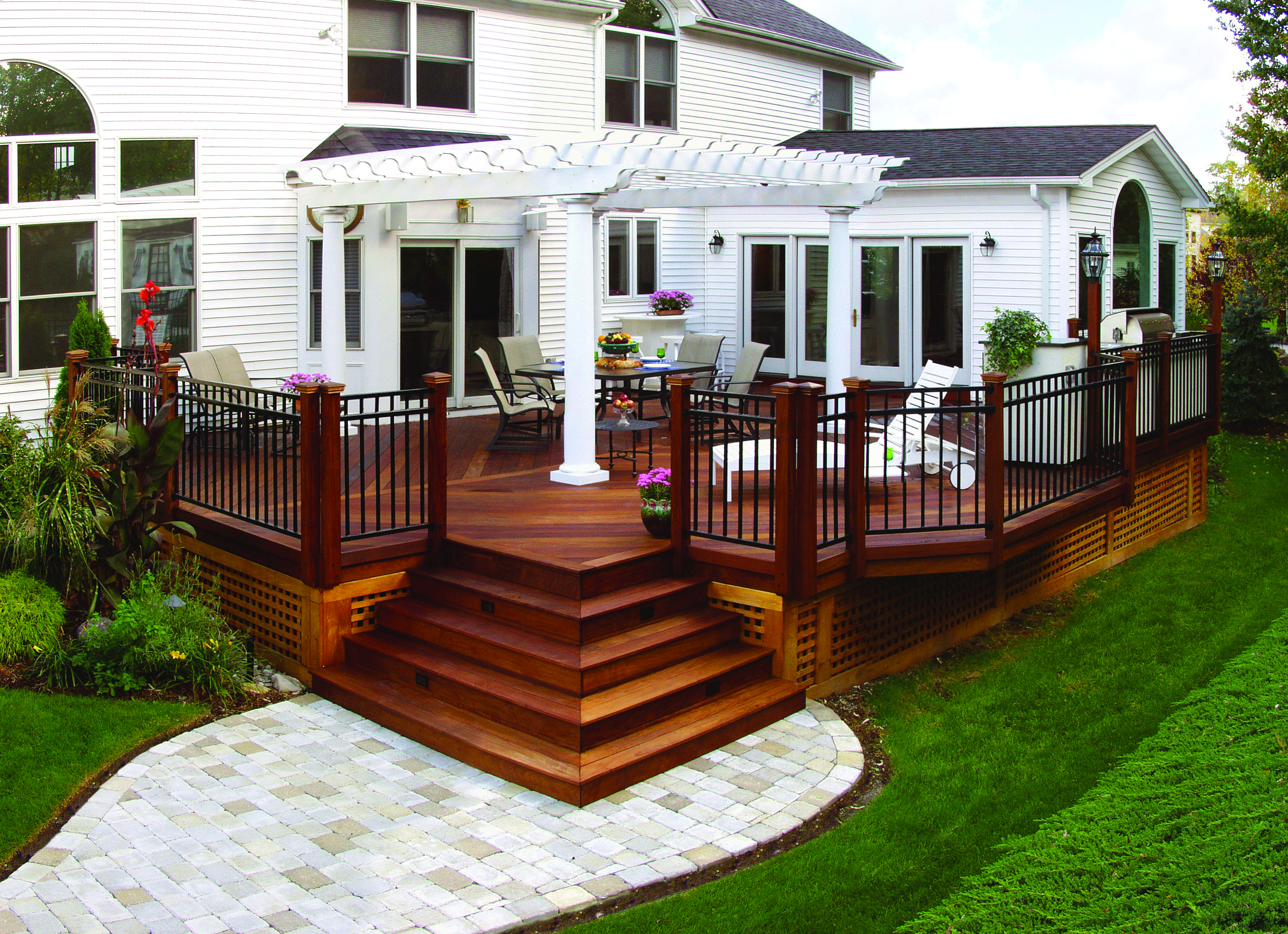 Elegant Wood Deck With Free Standing Pergola Design Ideas inside measurements 2832 X 2055