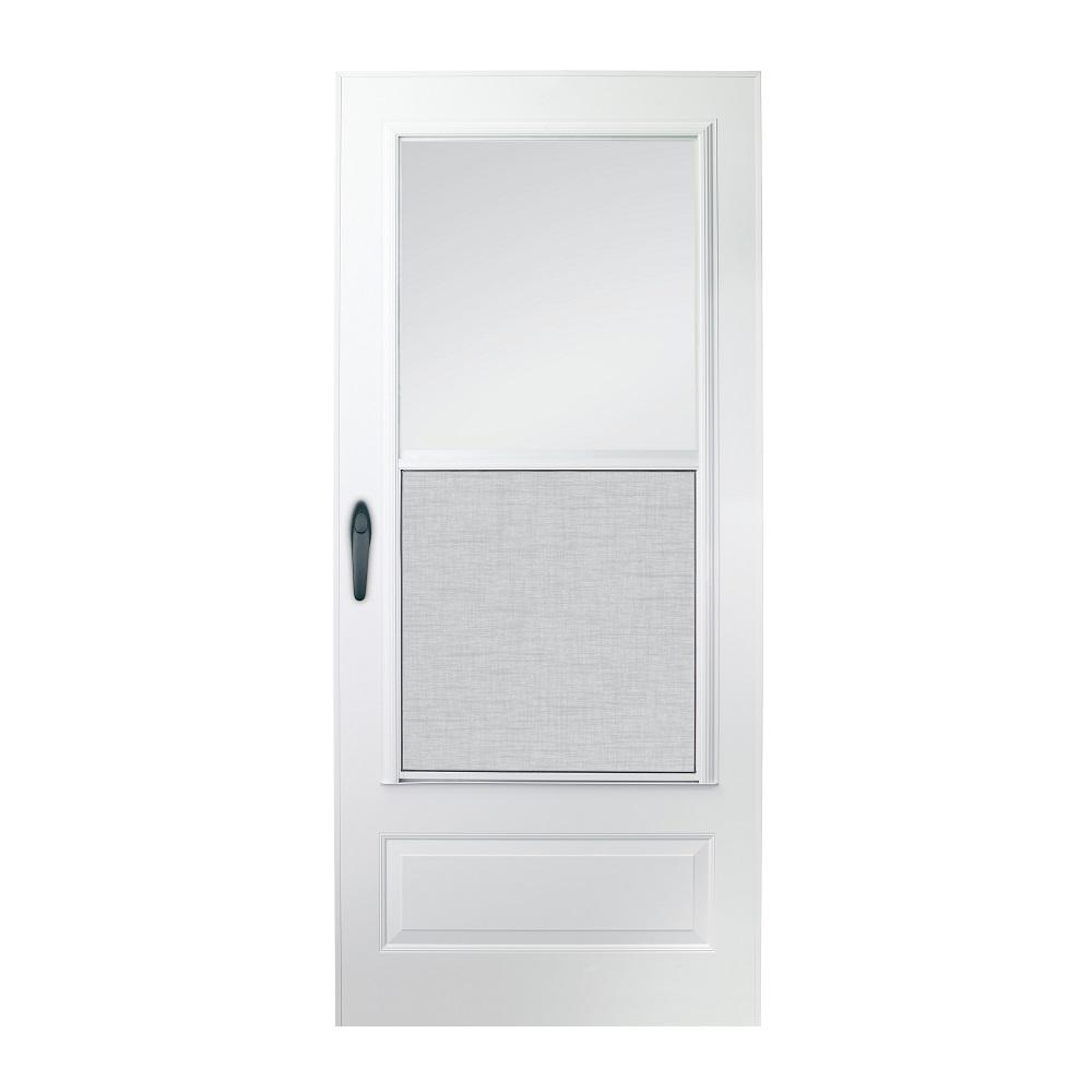 Emco 30 In X 78 In 100 Series Plus White Self Storing Storm Door in dimensions 1000 X 1000