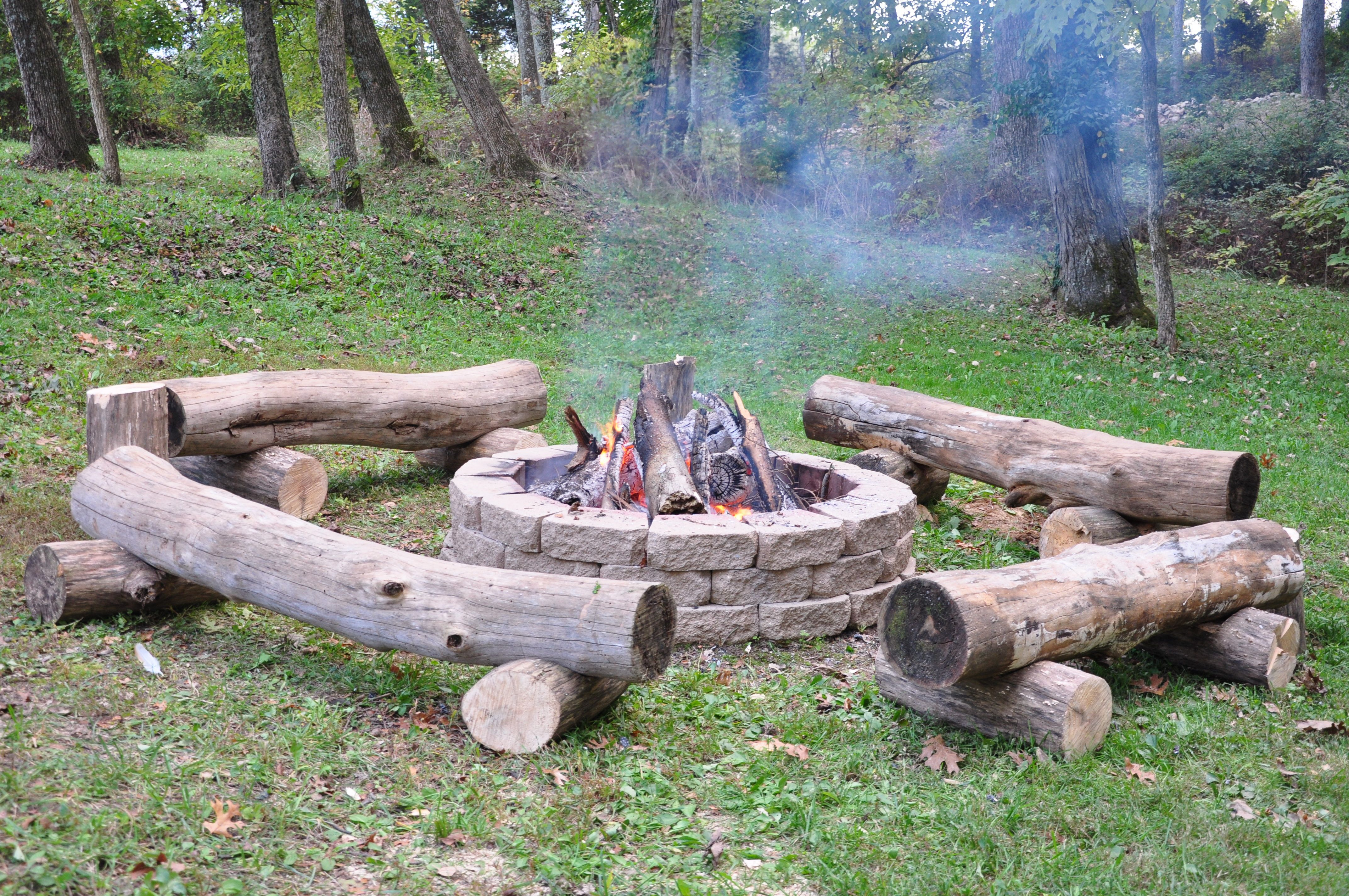 Fire Pit With Primitive Log Benches Leisure Fire Pit Bench for dimensions 4288 X 2848